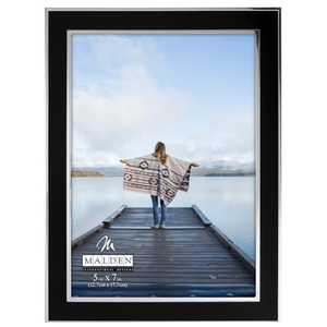 Malden International Designs Black Sleek With Silver Inside Border Picture Frame, 5x7, Black
