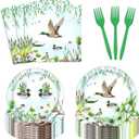 96 Pcs Mallard Duck Party Plates and Napkins Party Supplies One Lucky Duck Tableware Set Duck Hunting Birthday Party Decorations Favors for Duck Hunter Baby Shower Serves 24