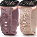 Minyee 2 Packs Floral Engraved Band Compatible with Fitbit Versa 2/Fitbit Versa/Versa Lite Bands Women, Cute Soft Silicone Sunflower Dandelion Sport Designer Fancy Summer Strap for Versa 2 Smart Watch