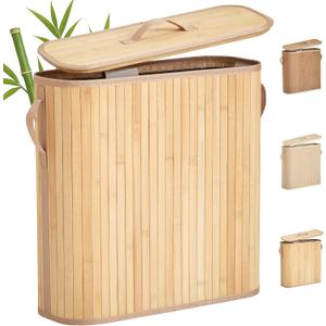 Bamboo Toilet Paper Storage Basket with Lid & Handle - 32L Large Capacity Handwoven Bathroom Organizer for 16 Rolls - Sturdy Stand Holder for Toilet Paper Organization, Natural (Medium)