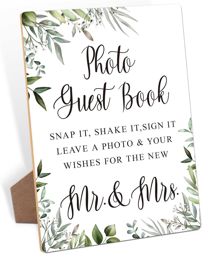 Toctose 8x11 Inch Wooden Wedding Signs for Ceremony and Reception, Rustic Vintage Photo Guest Book Sign with Stand