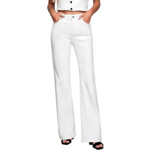 GRAPENT Womens Flare Jeans High Waisted Wide Leg Baggy Jean for Women Stretch Denim Pants (Large, Long Cream White)