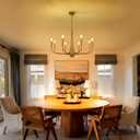 ACNKTZ Gold Chandeliers for Dining Room, 8-Light Modern Farmhouse Metal Chandelier, Brushed Brass Vintage Candle Lighting Hanging Ceiling for Kitchen Island Living Room Foyer Bedroom, 8-light/31.5 In