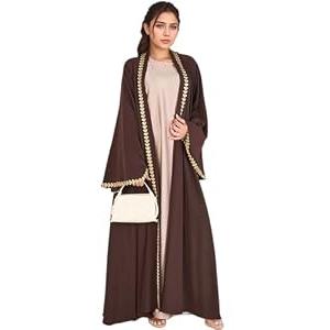 Women's Ethnic Heart Embroidery Muslim Abaya Open Kimono Cardigan Jalabiya M