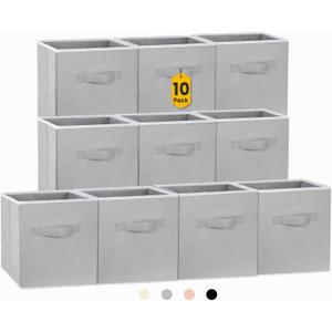 Criusia Storage Cubes, 11 Inch Cube Storage Bins for Shelves (10 Pack), Fabric Collapsible Storage Bins with Dual Handles, Foldable Cube Baskets for Clothes, Closet Organizers and Storage Box (Grey)