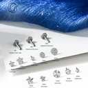 OUFER G23 Titanium Threadless Push Pin Labret Stud Earrings for Unisex – Hammered/Sunburst Disc Star, 20G 18G 16G, 6mm Bar, Hypoallergenic Jewelry for Lip, Lobe, Helix, Tragus, Cartilage Piercings