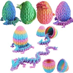 12inch 3D Printed Dragon Egg, Mystery Crystal Dragon Fidget Toys, Articulated Dragon, Home Desk Decor Easter Surprise Dinosaur Eggs, Adults Fidget Toys for Autism/ADHD (Rainbow)