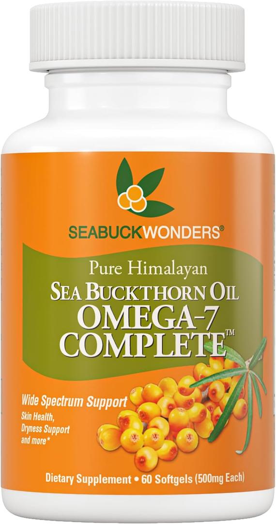 SEABUCKWONDERS Organic Sea Buckthorn Oil Omega-7 Complete, 60 Softgels, 30 Day Supply, with Omega 3, 6 & 9, Supports Hair, Skin & Nails, 100% Pure with Zero Filler Oil, EXP: 11/2029