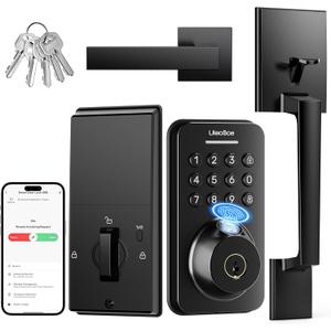Ulecoce Fingerprint Keypad Deadbolt with Handle Set, Keyless Entry Door Lock, Door Locks for Front Door Lock Set, App Control, Auto Locking, Easy to Install, Matte Black