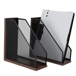 ASIFMTHOT Antique Wooden Magazine Holder,Mesh File Holder for Desk, Office Desk Accessories Decorative File Box (2 Pack Black)