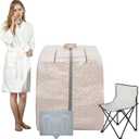 Smartmak Far Infrared Sauna, Full Body One Person Portable SPA Set with Time & Tempreture Remote Control, Heating Foot Pad and Foldable Reinforced Chair (L 27.6 x W 31.5 x H 37.8)- Pearl Pink