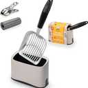 Heavy Duty Full Metal Cat Litter Scoop with Holder - Speed Sifter Litter Box Scooper Captures All Clumps - Kitty Litter Sifting Shovel Comfy Handle - Cat Scooper Includes Litter Bags & Non-Slide Clip