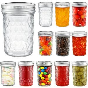 YEBODA Pack of 12 Mason Jars 8 oz Glass Jars with Lids and Bands Canning Jars Ideal for Preserving, Jam, Honey, Jelly, Wedding Favors, Shower Favors, Sauces, Yogurt, DIY Spice Jars