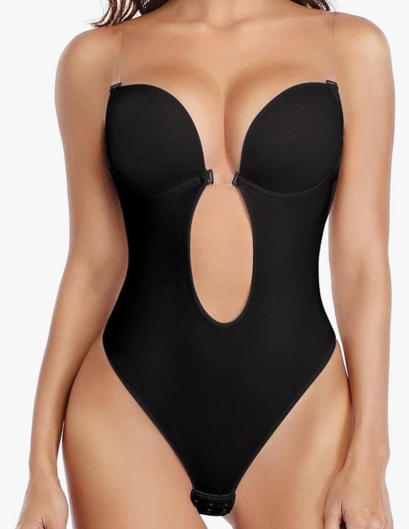 JOYSHAPER Women Plunge Backless Body shaper Bra Bodysuit Low back Thong Shapewear for Backless Dress Black , S