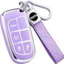 Key Fob Cover for Jeep - Premium Soft TPU Shell Full Protection Case with Keychain, Fits Grand Cherokee Compass Renegade Chrysler Dodge RAM Durango Challenger Journey Dart Fiat, Purple, 4-Button