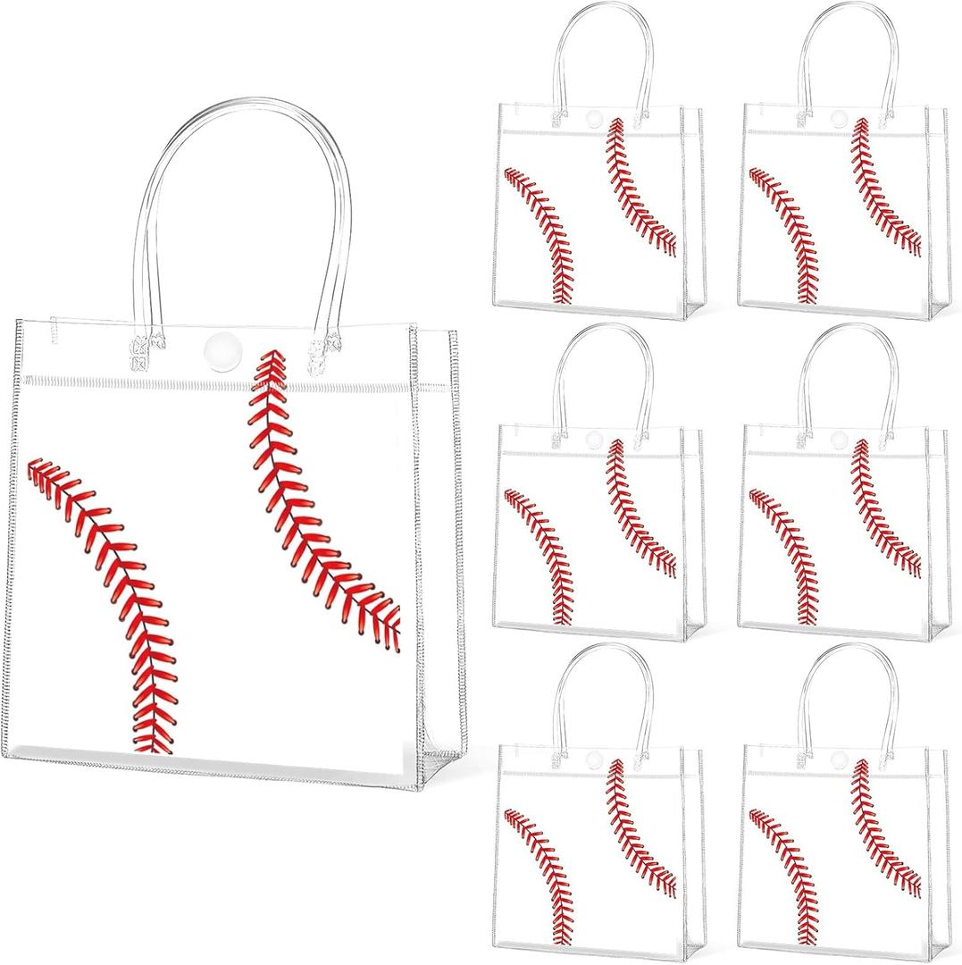 24Pcs Baseball Clear PVC Gift Party Bags with Handles Bulk Sport Goodie Treat Candy Bags Baseball Present Bags for Boys Birthday Party Favor Baby Shower Decorations Supplies 8 x 8 x 3in