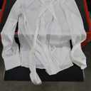 Women's Silk Blouse Bow Tie Neck Long Sleeve Satin Button Down Shirt Casual Office Blouse Top (White, Small)