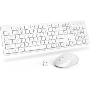 Wireless Keyboard and Mouse, Trueque Silent 2.4GHz Cordless Full Size USB Mouse Combo, Long Battery Life, Lag-Free for Computer, Laptop, PC, Windows, Mac, Chrome OS (White)