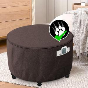 H.VERSAILTEX Round Ottoman Cover Thick Linen Look Ottoman Slipcover Round Ottoman Storage Cover Folding Stool Covers Furniture Protector Cover for Footrest Ottoman Fit Dia 36" - 38", Heather Chocolate