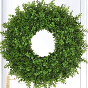26 Inch Large Boxwoods Wreaths for Front Door Artificial Green Leaves Greenery Indoor Outdoor Wreath Home Decor Porch Window Wall Farmhouse Door Decorations Spring Summer Fall All Seasons
