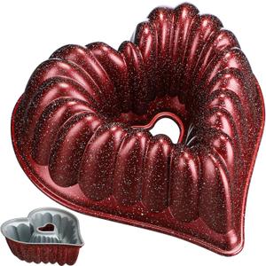 Domensi Heart Shaped Cake Mold Aluminium Fluted Cake Pan 3D Chocolate Cake Pan Kitchen Accessories Decoration, 10 Cup