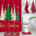 Honoson 7 Pcs Christmas Shower Curtain Set with Rugs and Kitchen Towels Farmhouse Christmas Tree Shower Curtain Bathroom Set for Farmhouse Country Summer Halloween Housewarming Gifts Decor