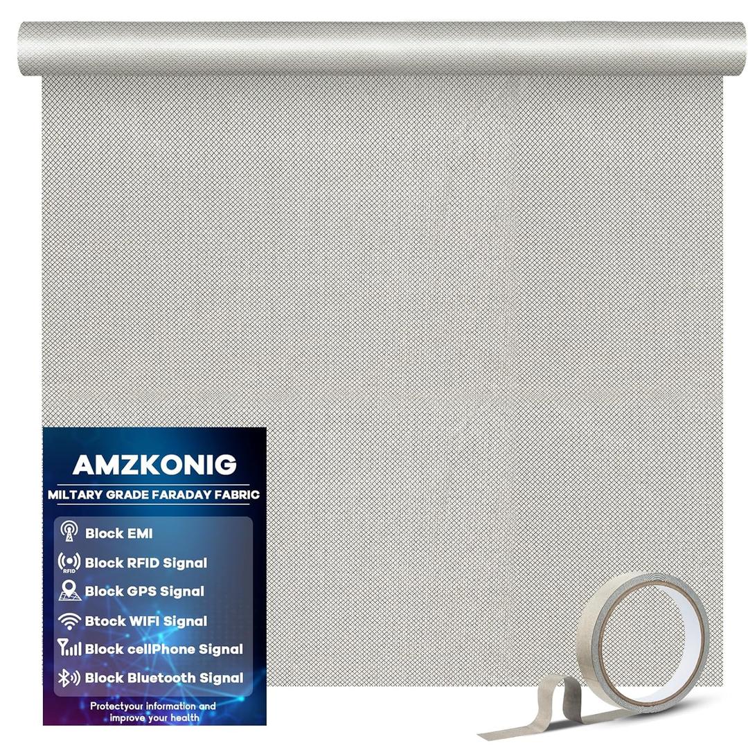 Faraday Fabric 43 x 196.8, Military Grade Signal Blocking Cloth Shields, Conductive Material Cover for WiFi, Cell, Bluetooth, RFID, EMP Protection with Faraday Tape
