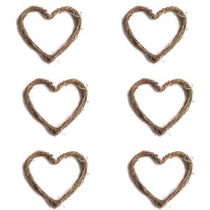 4" Heart Wooden Wreath Ring Grapevine Rattan Vine Branch Wreath for DIY Crafts Holiday Party Decor 6pcs