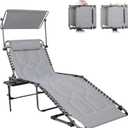 KingCamp Oversized Tanning Chair, Extra-Wide Padded Folding Chase Lounge Chairs Adjustable 5-Position 400lbs Heavy Duty Lounger with Double-Layer Oxford Canopy Shade for Outdoor Beach Patio Sun Pool
