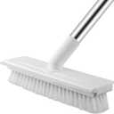 Floor Scrub Brush with Long Handle, 2 in 1 Scrape Brush Stiff Bristle Floor Scrubber for Cleaning Shower Bathroom Garage Kitchen Wall Deck Tub Tile, White