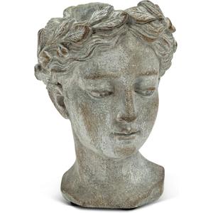 Abbott Collection Goddess Head Planter Extra Small Cement Indoor and Outdoor Planter Pot Grecian Woman Statue Head Planter for Flowers and Succulents (Grey, 6.5" Tall, 2.75" Opening)