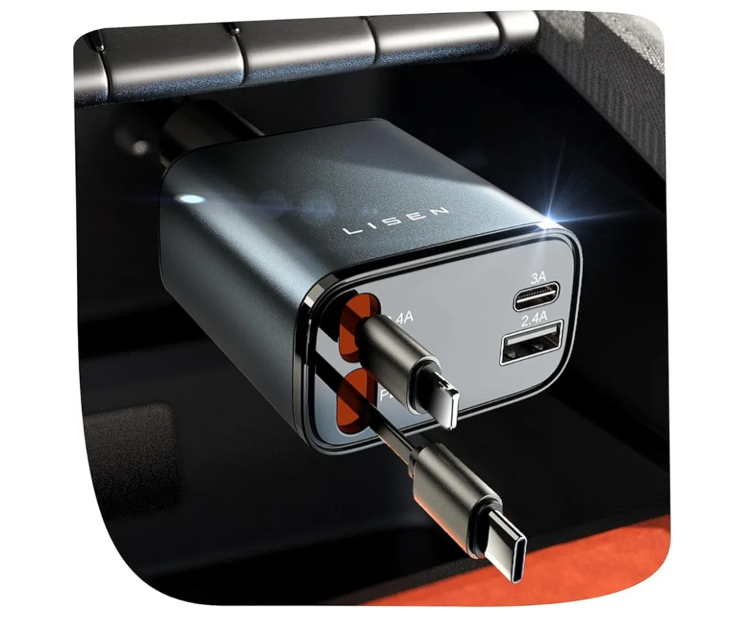 LISEN Retractable Car Charger, for Valentines Day Gifts for Him Her, 69W Cars Adapter USB C Fast Charger for iPhone 17 15 12, Car Accessories Gadgets for Men, Anniversary Birthday Gifts for Men Women