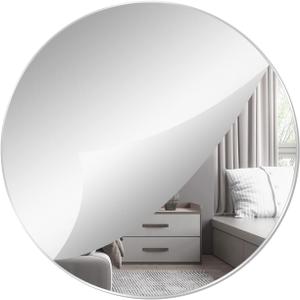 DARENYI 12'' Round Wall Mirror Tiles High Clear Reflecticon Self Adhesive Acrylic Mirror Sheets Circle Stickers for Bathroom, Bedroom, Door, Home Decor (12"L x 12"W)