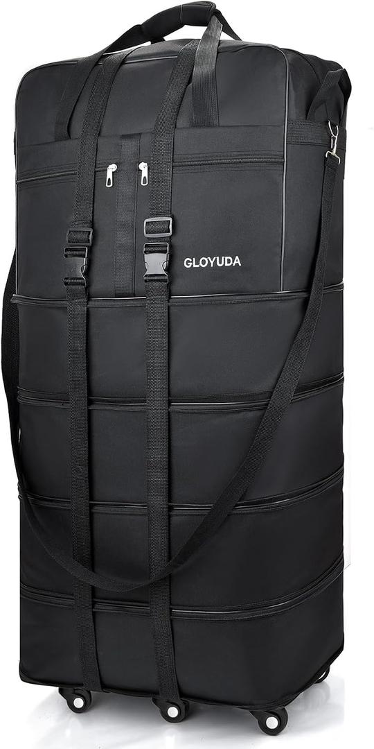 130L Expandable Luggage, 43 Inch Extra Large Suitcase with Wheels, Collapsible Luggage, Rolling Duffle Bag with Wheels, Big Suitcases with a Handle Wrap Shoe Bag Shoulder Strap (Black)