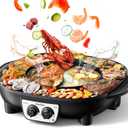 Stariver Hot Pot Electric with Grill 2 in 1, Indoor Korean BBQ & Shabu Shabu, Features Easy-clean Non-stick Coating, Dual Controls, 1800W Fast Heating, Perfect for Family Gatherings or Friends Parties