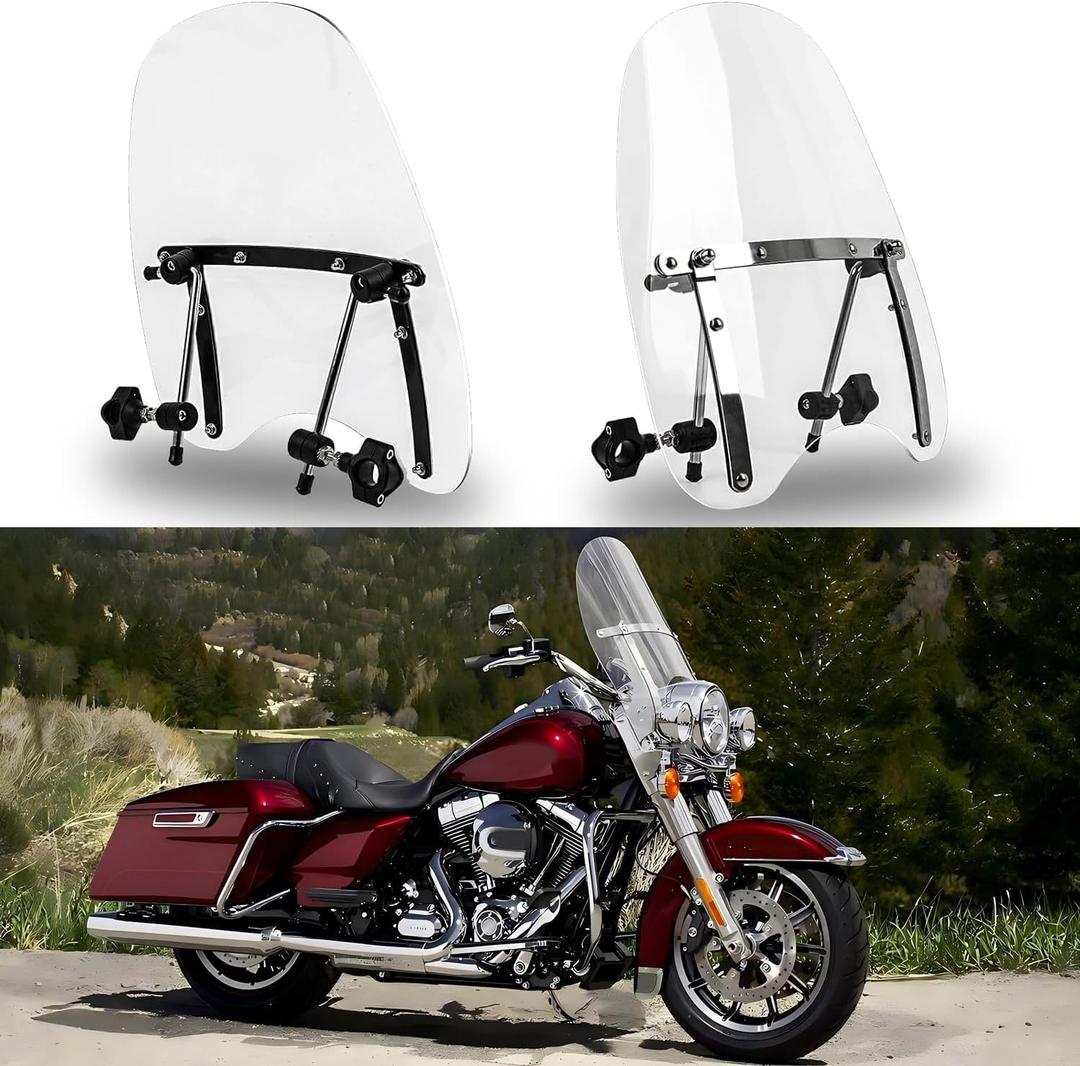DREAMIZER Universal Motorcycle Windshield 19"x17" Claer Motorcycles Windscreen PC Wind Deflector for 1 or 7/8 Handle Bars Motorcycle Motorbike (19 inch x17 inch)