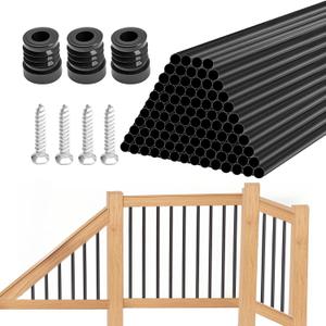 100 Pack 32" Aluminum Deck Balusters,3/4" Round Aluminum Balusters for Deck Railing,with Screws & Connectors,Black Deck Rail Spindles for Wood/Composite Fencing