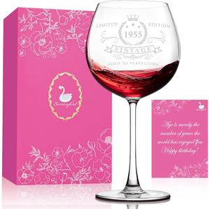 Swanfort 70th Birthday Gifts for Women, 1955 Vintage Wine Glass, Elegant Present for Mom, Grandma, or Wife – Celebrating 70 Years of Love and Life