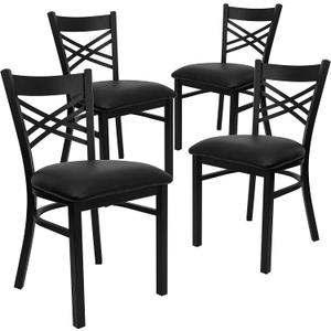 Flash Furniture 2 Pack HERCULES Series Black ''X'' Back Metal Restaurant Chair - Black Vinyl Seat, Set of 2