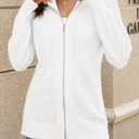 Women's Turtleneck Zip Up Cardigan Sweaters Oversized Drop Shoulder Long Sleeve Casual Solid Mesh Knit Jumper Tops (White, M)
