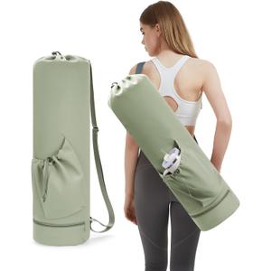 sportsnew Yoga Mat Bag with Water Bottle Pocket and Bottom Wet Pocket, Exercise Yoga Mat Carrier Multi-Functional Storage Bag, Patent pending (Large, Sage Green)