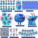 Stitch Party Supplies, 103PCS Birthday Decorations Set Include Banner, Balloons, Stickers, Hanging Swirls, Cake Cupcake Toppers, Tablecloth for Boys Girls Stitch Theme Party