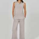 ANRABESS Womens 2 Piece Outfits Summer Beach Vacation Clothes Spring Travel Airport Casual Wide Leg Pants Lounge Sets (Beige, M)