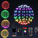 Joomer Smart RGB Christmas Hanging Ball Lights, 12in 108 LED Foldable Color Changing Xmas Light, App and Remote Control, Waterproof Outdoor Fairy Globe Lights for Christmas Decor (Non-Connectable) (RGB (Red, Green, Blue))