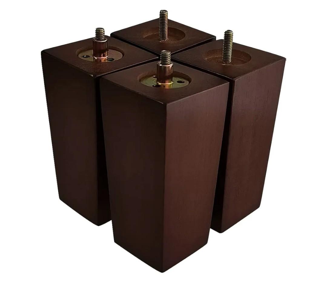 6 Inch Wooden Sofa Legs Set of 4, Brown Square Wood Furniture Feet Couch Legs, Mid Century Modern Dresser Replacement Feet for Chair Cabinet Armchair Recliner Table Or Home DIY Projects Bun Feet
