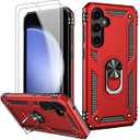 LUMARKE for Galaxy S23 FE Case with Screen Protector,Pass 16ft. Drop Tested Military Grade Protective Phone Cover with Magnetic Ring Kickstand Compatible with Car Mount Holder Red