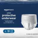 Amazon Basics Unisex Adult Incontinence Protective Underwear, Overnight Absorbency, Moisture-Wicking, Soft, Latex Free, Large, 14 Count