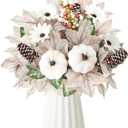 Artmag 2PCS Fall Artificial Flowers Decoration Maple Leaf Stem Pumpkin Branch Sunflower and Berries for Fall Thanksgiving Home Kitchen Festival Decoration (White)