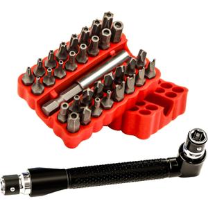 34pcs Security Bit Set 1/4 Inch Hex Shank Screwdriver Bit Set,Tamper Proof Bits-Torx+Hex+Tri Wing+Star+Spanner for Torx Security Screwdriver Set,High Hardness Impact Driver Bit Set (Red+Wrench)