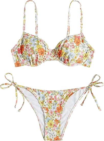 GORGLITTER Women's 2 Piece Swimsuits Floral Push Up Triangle Bikini Sets Tie Side Bathing Suits
Size XS